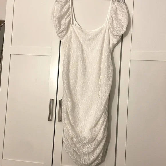 Ruched Lace Minidress In Ivory - Picture 6 of 8